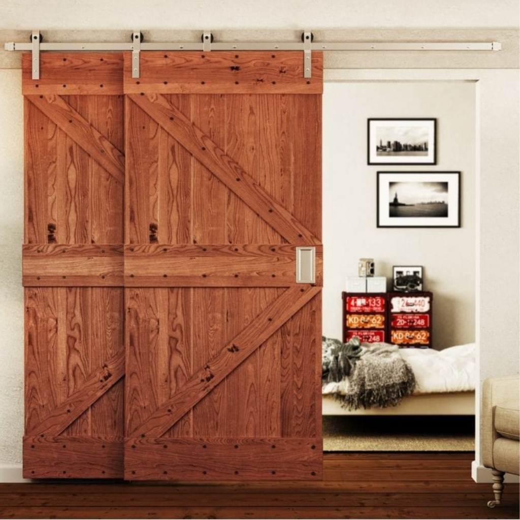 Classic Strap Single-Track Bypass Barn Door Hardware Kit, Brushed Nick ...