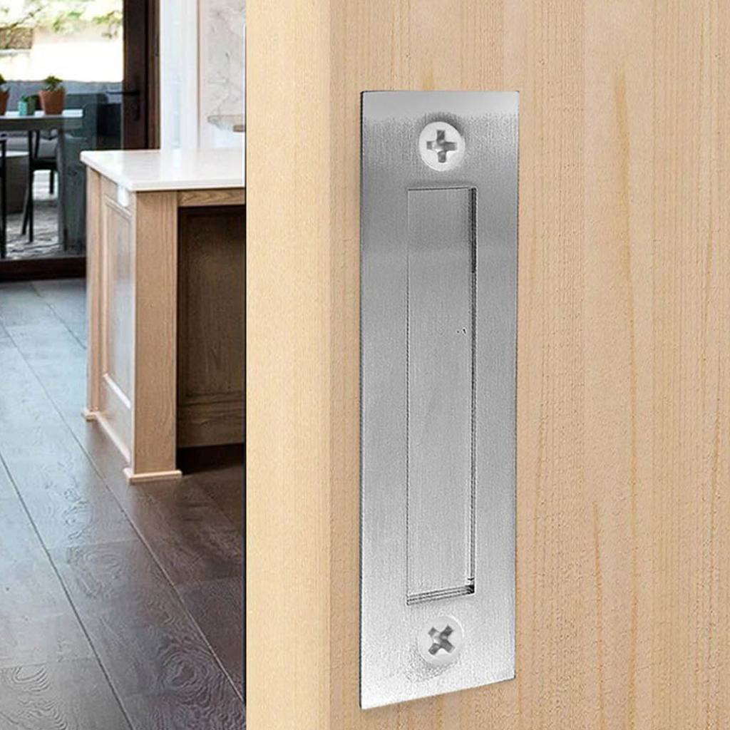 Flush Pull Barn Door Handles (2 Pack) - 6 Inch Silver, No Sharp Edges, Screws Included